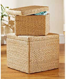 Unbranded Set of 2 Rush Square Storage Stools