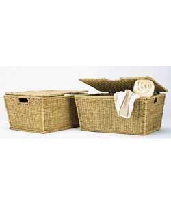 Unbranded Set of 2 Seagrass and Metal Storage Boxes