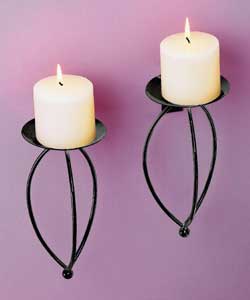 Set of 2 Spiral Black Finish Wall Sconces