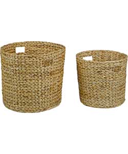 Unbranded Set of 2 Water Hyacinth Round Baskets - Natural