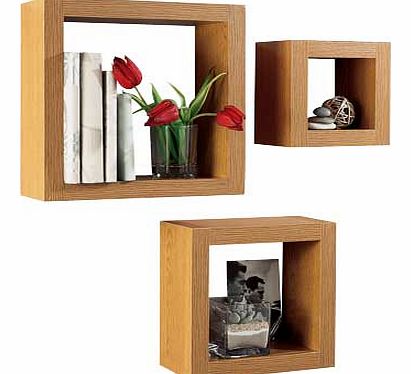Unbranded Set of 3 Chunky Cube Shelves - Oak Effect