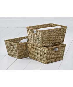 Unbranded Set of 3 Seagrass Baskets - Natural