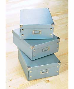 Set of 3 Silver Finish Storage Boxes