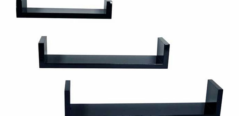 Unbranded Set of 3 Wall Shelves - Black