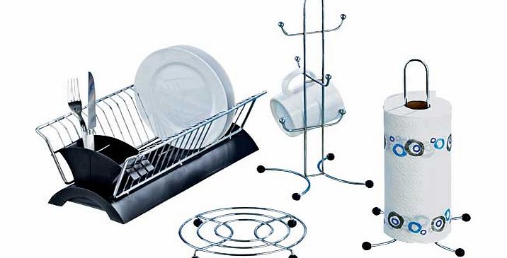 Unbranded Set of 4 Black and Chrome Kitchen Accessories