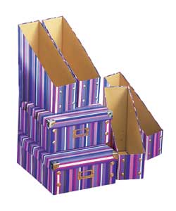 Set of 4 Lilac-Stripes Magazine Files with 2 Boxes