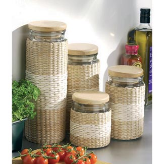 Set of 4 Rattan Jars