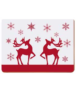 Unbranded Set of 6 Red Reindeer Placemats and 2 Coasters