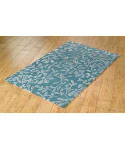 Unbranded Shadow Leaves Wool Rug - Teal