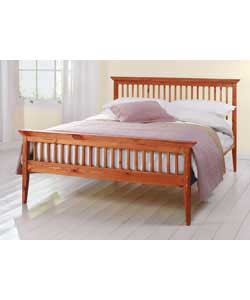 Caramel stained solid pine Shaker-style bedstead. Includes luxury firm mattress. Size (H)99.4,