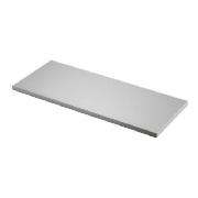 This RB UK 600mm shelf board is silver in colour, and covered with melamine for a protective edging.