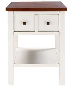 Size (H)55.3, (W)43.4, (D)40.5cm.Pine frame, drawer fronts with pine veneer sides and tops.Ivory fin