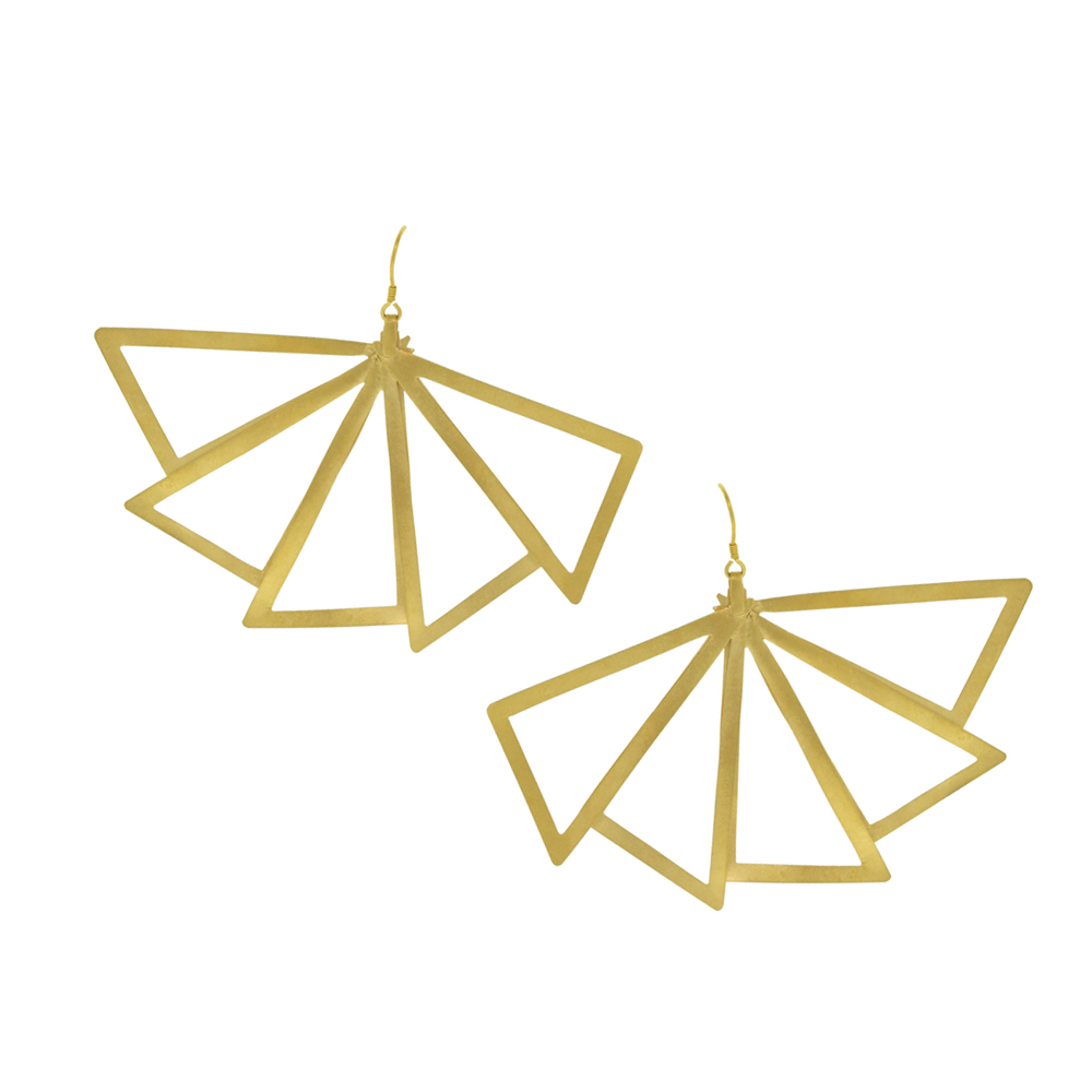 Unbranded Short Hollow Fan Earrings-Yellow Gold