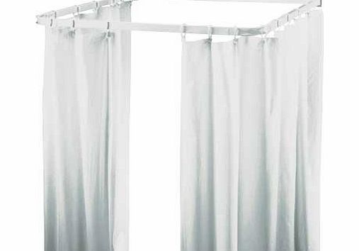 This great-value shower frame comes complete with matching easy-to-clean white curtain. Made from PVC. Includes curtain rings. Size L180. W137cm. Shower curtain rail: Fixtures and fittings included.