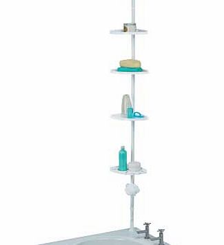 This space-saving storage solution for your bathroom is designed to fit from ceiling to floor or from ceiling to top of bath corner. This item is secured with screws. fixtures and fittings are included. Made from steel. Height adjustable from 1.86 to