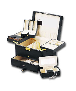 Large Black Leather Effect Side Opening Jewellery Box