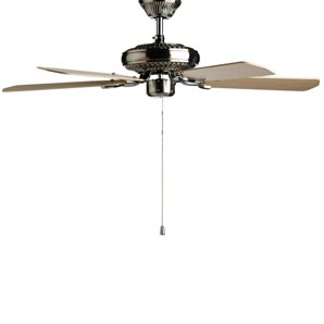 Sienna stainless steel fan with 5 washed oak finis