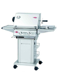 2 Burner Stainless Steel Premium Range BBQ with Roasting Hood  Side Burner on a pedestal trolley
