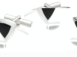 Unbranded Silver-And-Onyx-Triangular-Cufflinks-014605