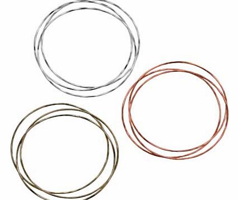 Add some fashionable glamour to your wrist with this set of nine fabulous. individual. delicate. wave bangles. Each set comprises three silver-coloured bangles. three gold-coloured bangles and three rose gold-coloured bangles making this design the p
