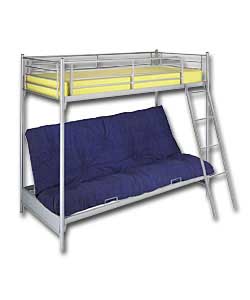 Silver Metal Bunk Bed with Denim Mattress