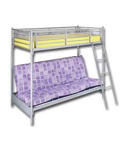 Silver Metal Bunk Bed with Lilac Check Mattress