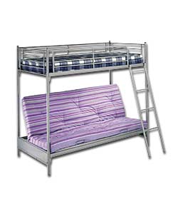 Silver Metal Bunk Bed with Lilac Mattress