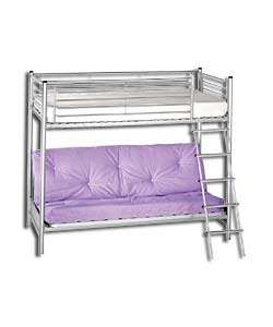 Silver Metal Bunk Bed with Plain Lilac Mattress