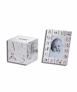 Silver Plated Cube Money Box and Frame