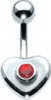 Silver Single Jewelled Heart Navel Bar