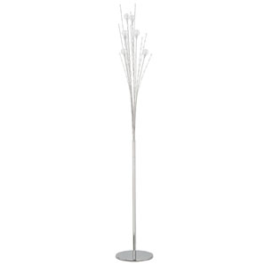 Slim, 6 arm floor lamp with clear globe shades and crystal drops