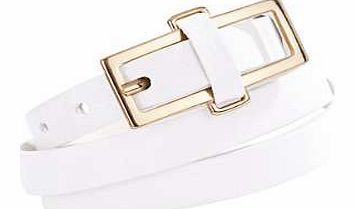 Narrow leather belt with gold coloured metal buckle. Singh Madan Belt Features: Leather Width approx. .5 cm (1 ins)