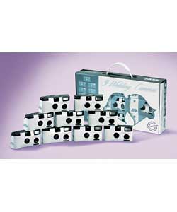 Built in flash.Fixed focus.Pack contains 9 cameras pre-loaded with Kodak 27 exposure 400ASA film.9