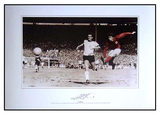 This stunning photo print shows Hurst striking the ball for England