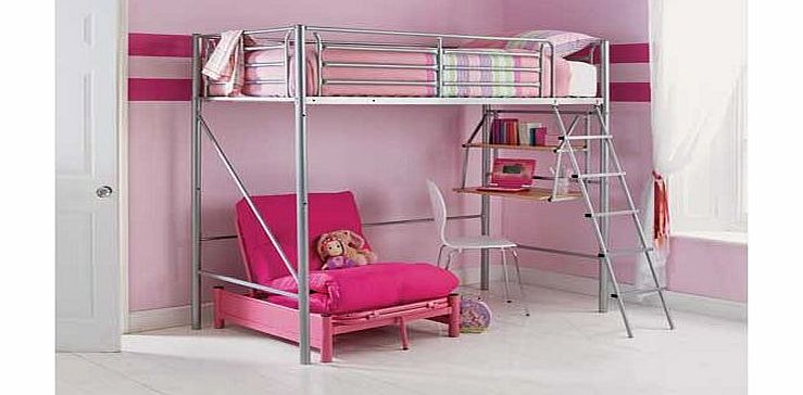 Unbranded Sit N Sleep Metal High Sleeper Bed Frame - Pink