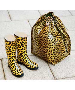 Unbranded Size 8 Cheetah Print Wellies and Bag