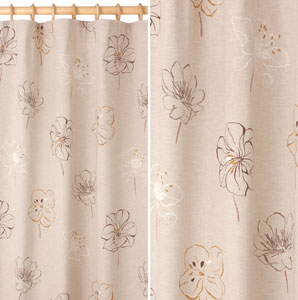 Sketched Flower Pencil Pleat Curtains- Coffee- W260 x Drop 182cm