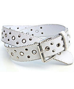 Skinny Studded Belt White
