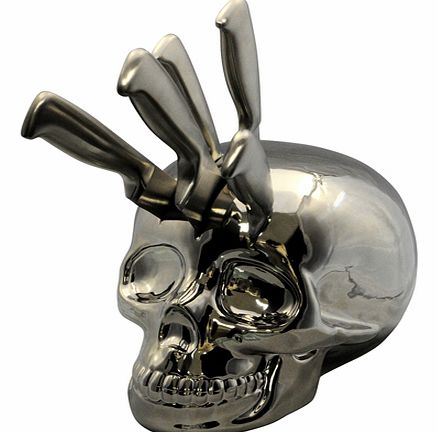 Unbranded Skull Kitchen Knife Block Silver Chrome