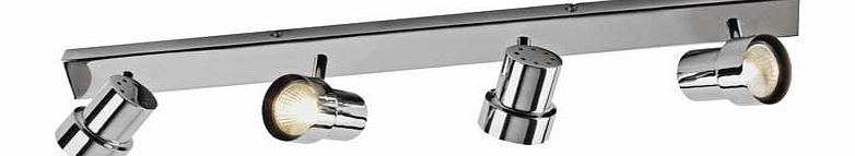 This modern looking Skye ceiling light features 4 spots. Finished in chrome plating. the sleek design looks great in any room of the house. Skye chrome plated and matt black paint 4 light spotlight bar. Drop 13cm. Suitable for use with low energy bul