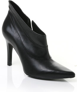 Pointed toe leather ankle boot featuring pleat detail. With its high stiletto heel and classic shape