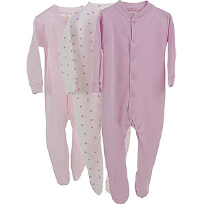 In plain pink, pink and white stripes and a pink teddy bear print.