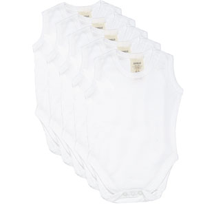 Unbranded Sleeveless Bodysuit, White, 0-3 Months, Pack of 5