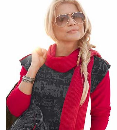 Patchwork-look jumper with decorative button appliqué on the front. With a gentle boat neckline and contrasting quilted seams. Jumper Features: Washable 81% Polyacrylic, 19% Cotton Length approx. 74 cm (29� ins) (Size 16)