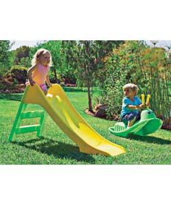 Slide and ladder set with extension and caterpillar rocker set. Both items are made from sturdy