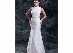 Unbranded Slim-line Bateau Floor-length Lace Satin Wedding