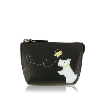 This dinky nappa leather pouch displays Radley playing with a colourful butterfly. It