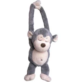 The soft plush monkey has a particularly contented expression. Equally at home sitting or hanging