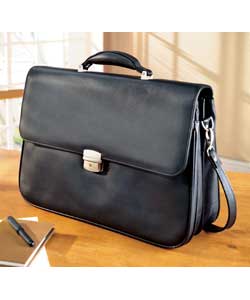 Soft Leather Briefcase - Black