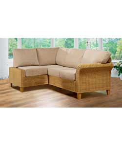 Solaria has an attractive woven rattan frame featuring wing style arms and an upholstered back. Cush